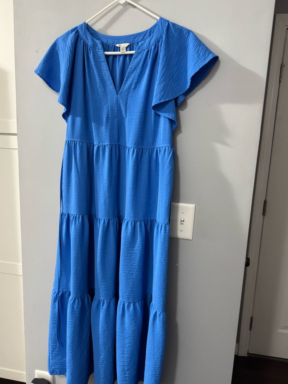 Bright Blue Tiered Maxi Dress with Flutter Sleeves